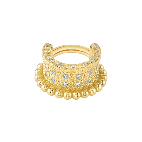 Westin Cuff - Hinge Cuff with 2 Downward Rows of Pavé 1.25mm Gems and 1mm Forward Facing Row of Pavé Gems - Latchmi Beads Attached at Back of Cuff