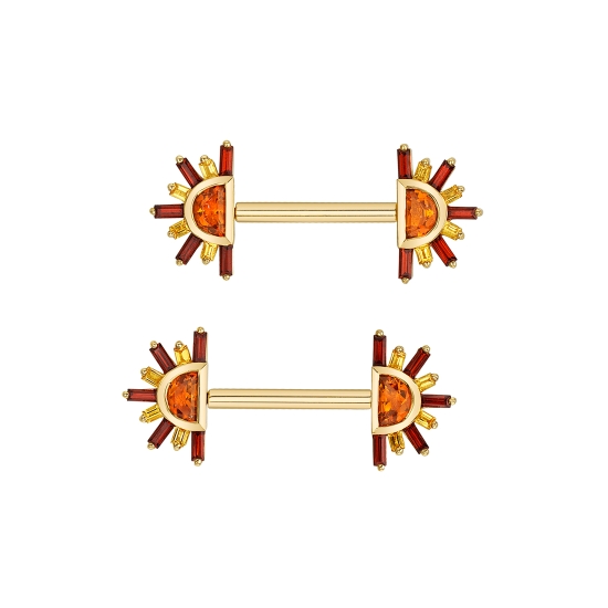 Threaded End with Sunset - 11mm - 4x2.5mm Half Moon Bezel with Alternating 2.5x1mm and 1.5x1mm Straight Baguettes on Curved Side
