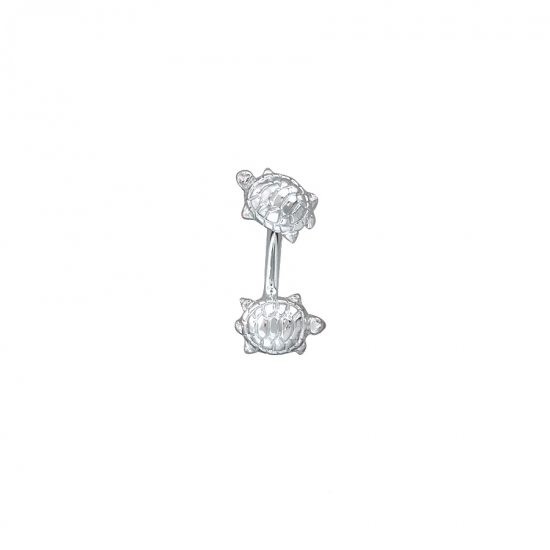 Regular J-Curved Barbell with Threaded Walking Turtle Top and Fixed Walking Turtle Bottom - Both Ends 10x7mm & Angled in Opposite Directions