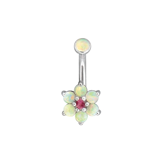 Curved Barbell with 3mm Round Prong Top and 7mm Flower 2 Bottom - BOTH SIDES THREADED