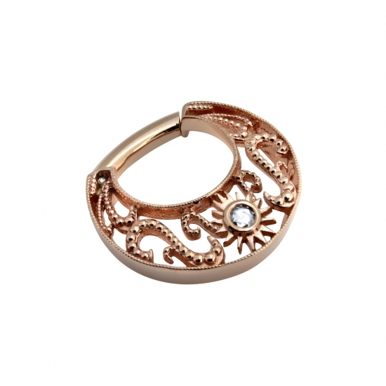 Miro - Hinge Ring with Millgrain Edges and Filigree Swirls - 2mm Bezel with Tiny Sun Rays in Center - 14GA Hinge