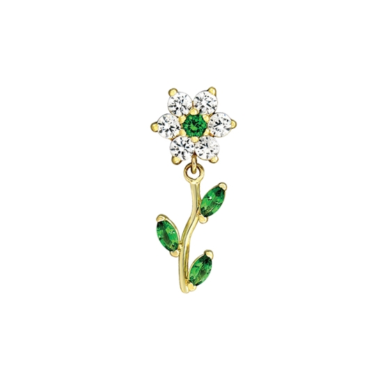 Curved Barbell - Forget Me Not - Fixed 9mm Flower 2 Top with 3x Marquise Prong Dangle and Threaded 5/32in Bead Bottom