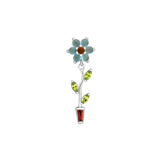 Curved Barbell - Azalia - Fixed 9mm Flower 2 Top with 3x Marquise Prong and 1x Tapered Baguette Dangle - Threaded 5/32in Bead Bottom