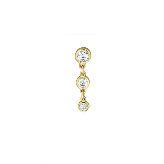 Curved Barbell - Tioga - Threaded 5/32in Bead Top and Fixed Bezel Dangle Bottom - 4mm, 3.5mm, 3mm Round Bezels Descending in Size Connected By Jump Rings