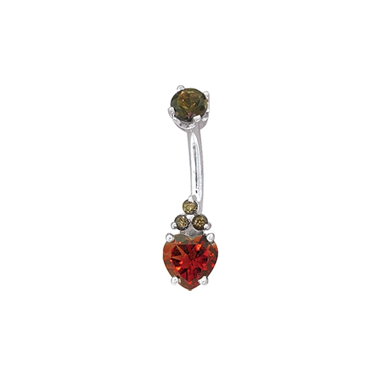 Curved Barbell with Threaded 3mm Round Prong Top and Fixed 5x5mm Heart Prong Bottom - 1.25mm Tri Prong Accent Above Heart