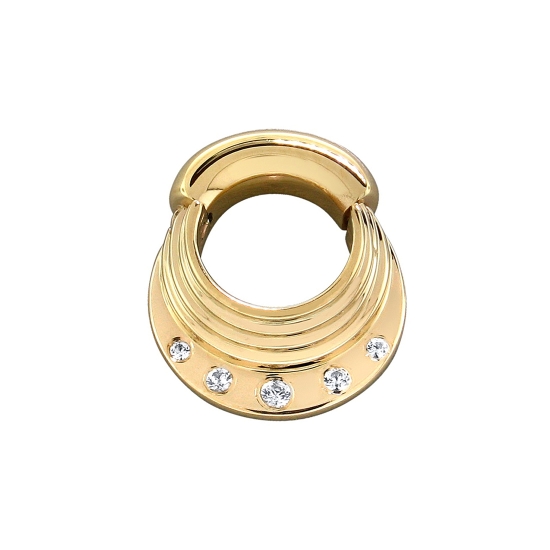 Horizontal, 9/32in Vertical Diameter MODIFIED Noah - 3x 14GA Graduating Rings with Large Shield Flush Set with 5x Graduating Gems - 14GA STRAIGHT HINGE Closure - NO LIGHT BETWEEN RINGS - TO FIT 2GA ADAPTER
