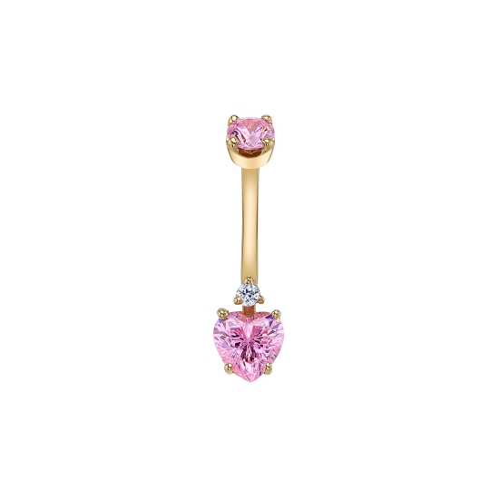 Curved Barbell with Threaded 4mm Round Prong Top and Fixed 6x6mm Heart Prong Bottom - Single 2mm 3 Prong Setting Above Heart