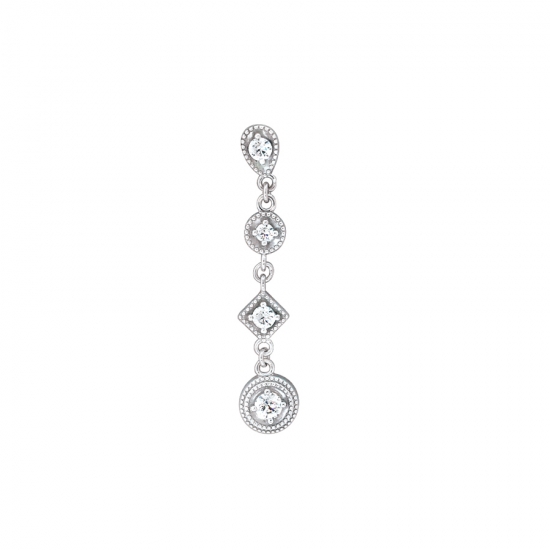 Curved Barbell - MODIFIED Grand Illusion - Threaded 3/16in Bead with Flush Set 2.5mm Gem - Fixed Dangle Bottom - Pear Harlequin Point Down, Round Harlequin, Square Harlequin, Double Round Harlequin - All Attached by Jump Rings