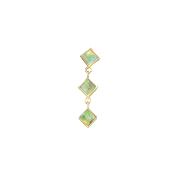 Curved Barbell - Sequin - Threaded 5/32in Bead Top with Fixed Dangle Bottom - 3x 5mm Princess Bezels Attached By Jump Rings