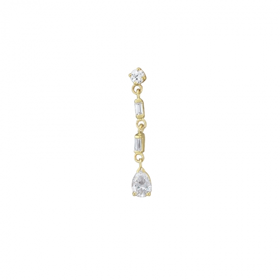 Toploader Curved Barbell - Bridal Veil - Fixed 4mm Round Prong Top with 2x Baguette Bars Connected By Jump Rings and 5x3 Pear Prong at End - Threaded 5/32in Bead Bottom