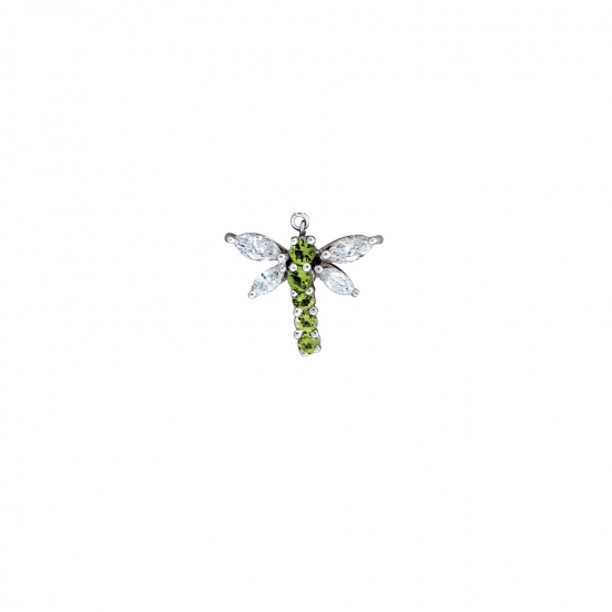 Threaded End with Gemmed Dragonfly - 14.5mm x 18.5mm - 2x 6x3mm and 2x 5x2.5mm Marquise Gem Wings - Graduating 3mm, 2x 2.5mm, 2x 2.25mm Gems in Body