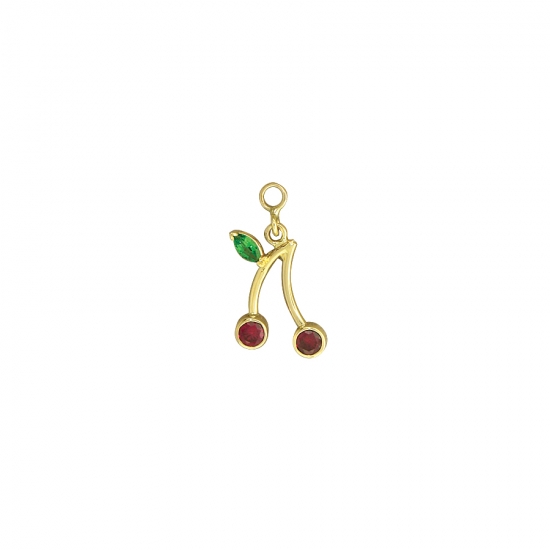 Charm with 3 Jump Rings and 6mm Mini Cherries - 2x 1.5mm Bezels with 3x1.5mm Marquise V Prong - Jump Ring to Attach to Navel Facing Ring