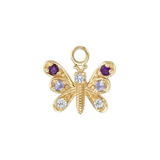 Charm with 7 Gem Butterfly - 10x7.5mm - 7x 1.5mm Gems - 3x Jump Rings to Fit Navel Oriented Ring