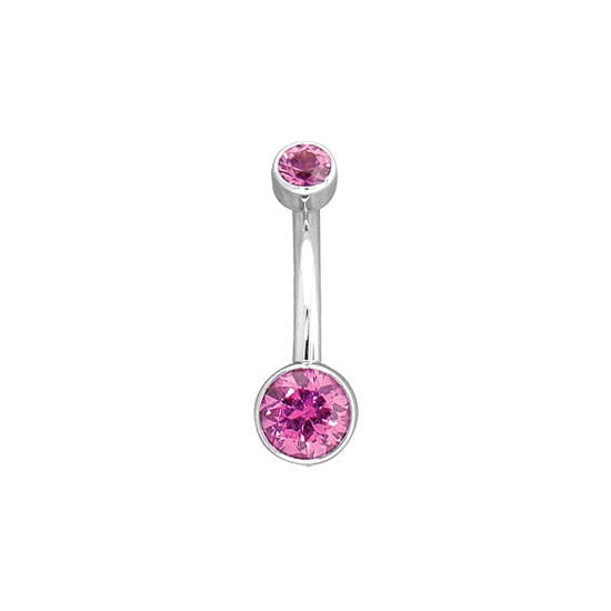 Curved Barbell with Threaded 3mm Round Bezel Top and Fixed 5mm Closed Back Round Bezel Bottom