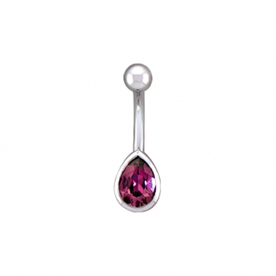 Curved Barbell with Threaded 3mm Tapered Bezel Top and Fixed 7x5mm Open Back Pear Bezel Bottom