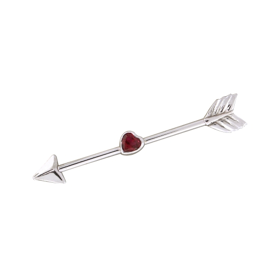 Straight Through My Heart Barbell with Fixed 5x5mm Heart Bezel in Center and Threaded 7mm Large Arrow and 8mm Tail