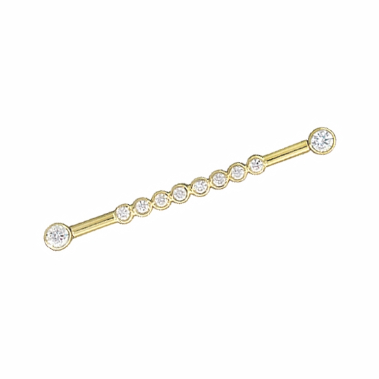 Willow Bar - Straight Industrial Barbell with Strip of 8x 2mm Bezels - Side Threaded 3mm Bezels on Each End