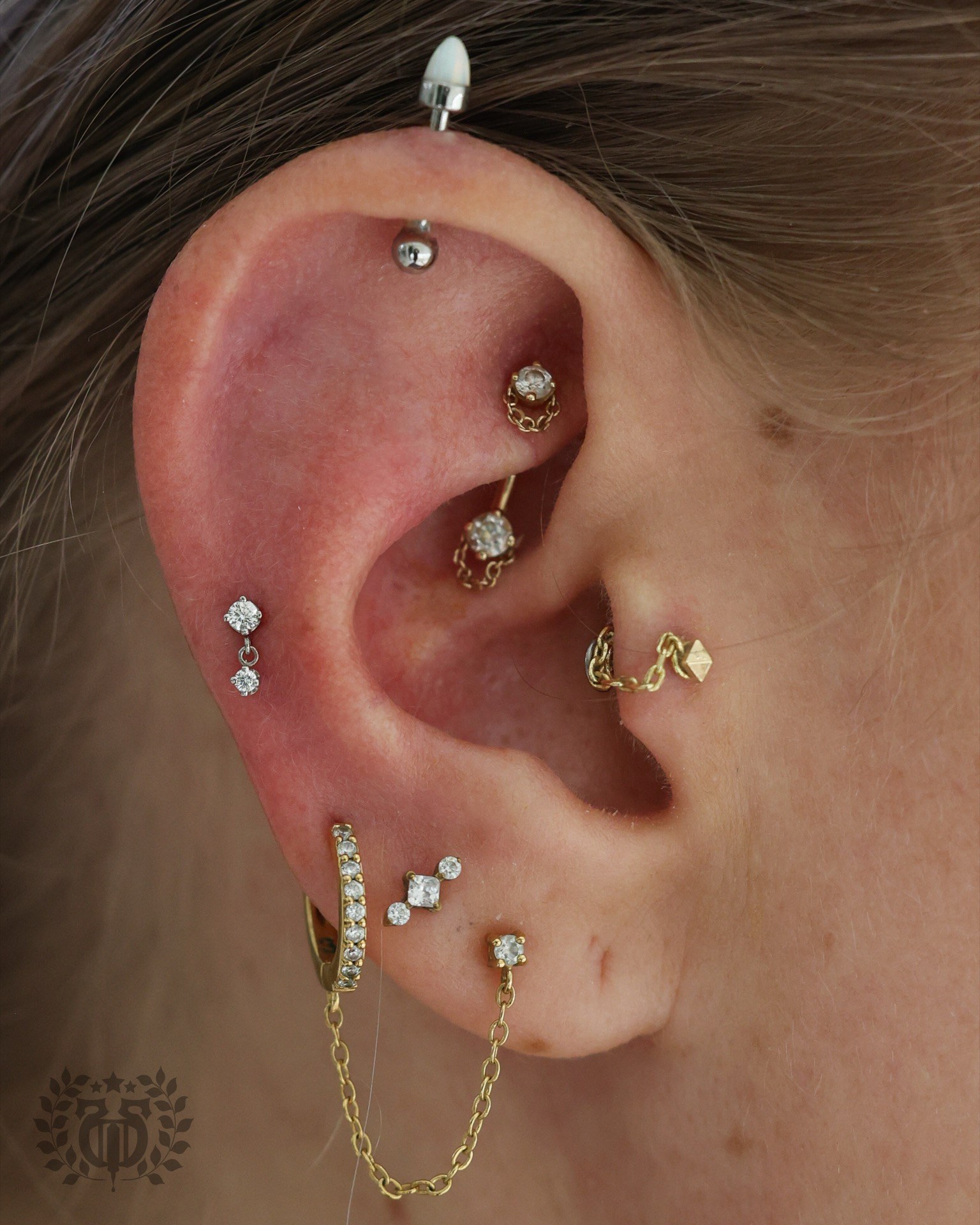 Industrial and helix cartilage piercing at Apollo Studio Los Angeles
