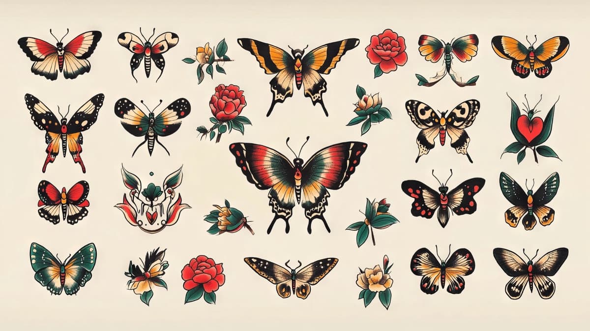 Traditional butterfly and rose flash sheet at Apollo Studio Los Angeles