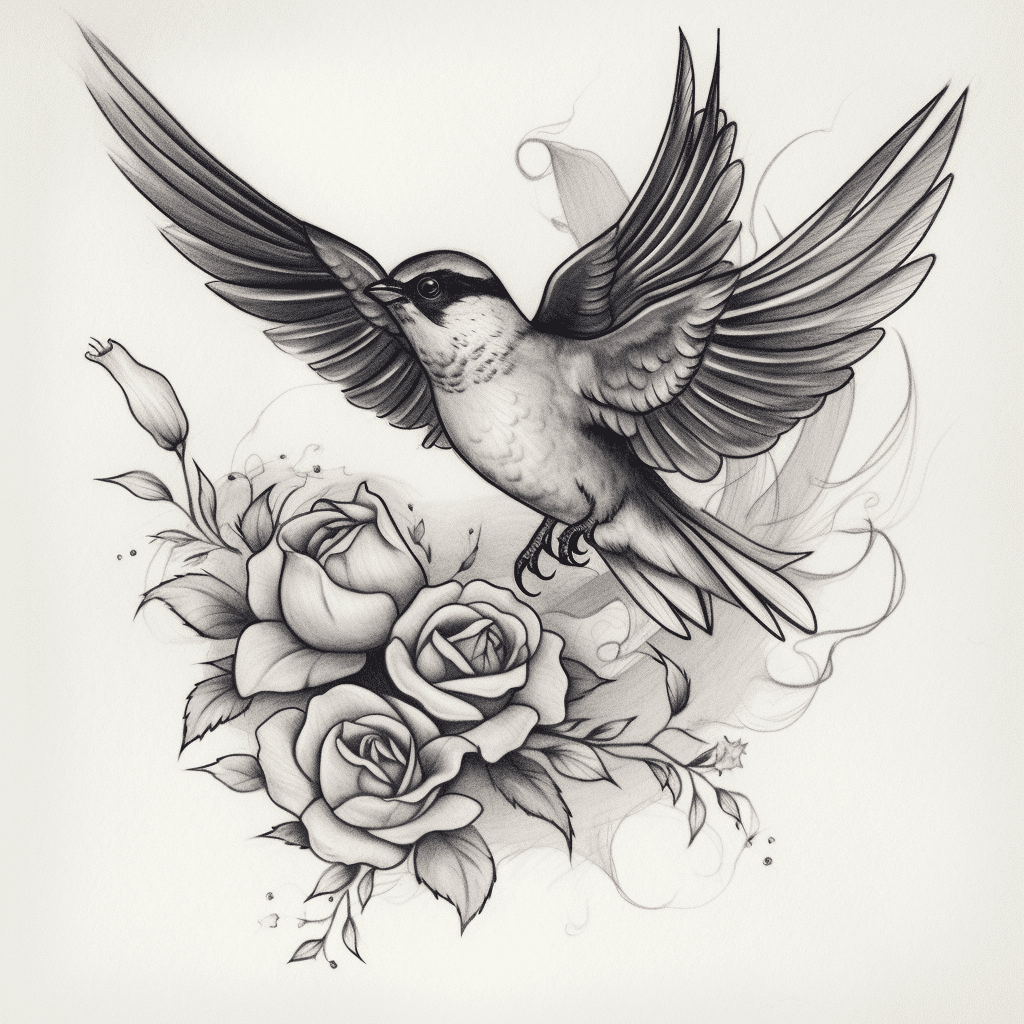 Swallow & Roses Tattoo