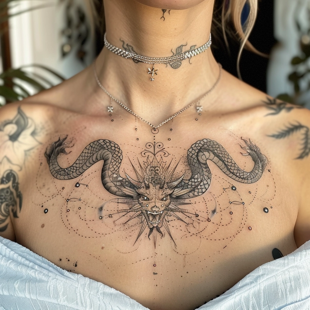 Cosmic serpent tattoo symbolizes your quest for wisdom and alignment with universal energies.